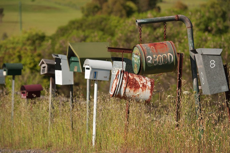 letterboxes on a country road